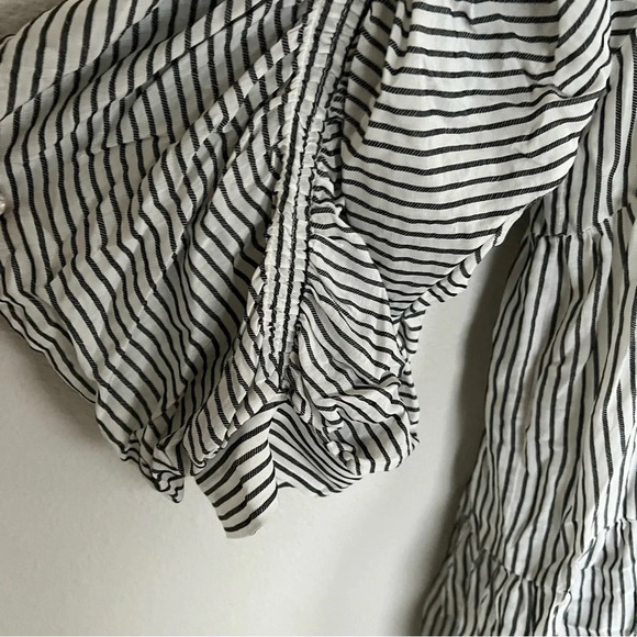 NWOT FRAME Shirred Empire Babydoll Dress Blanc Striped Black and White Large - Picture 6 of 12